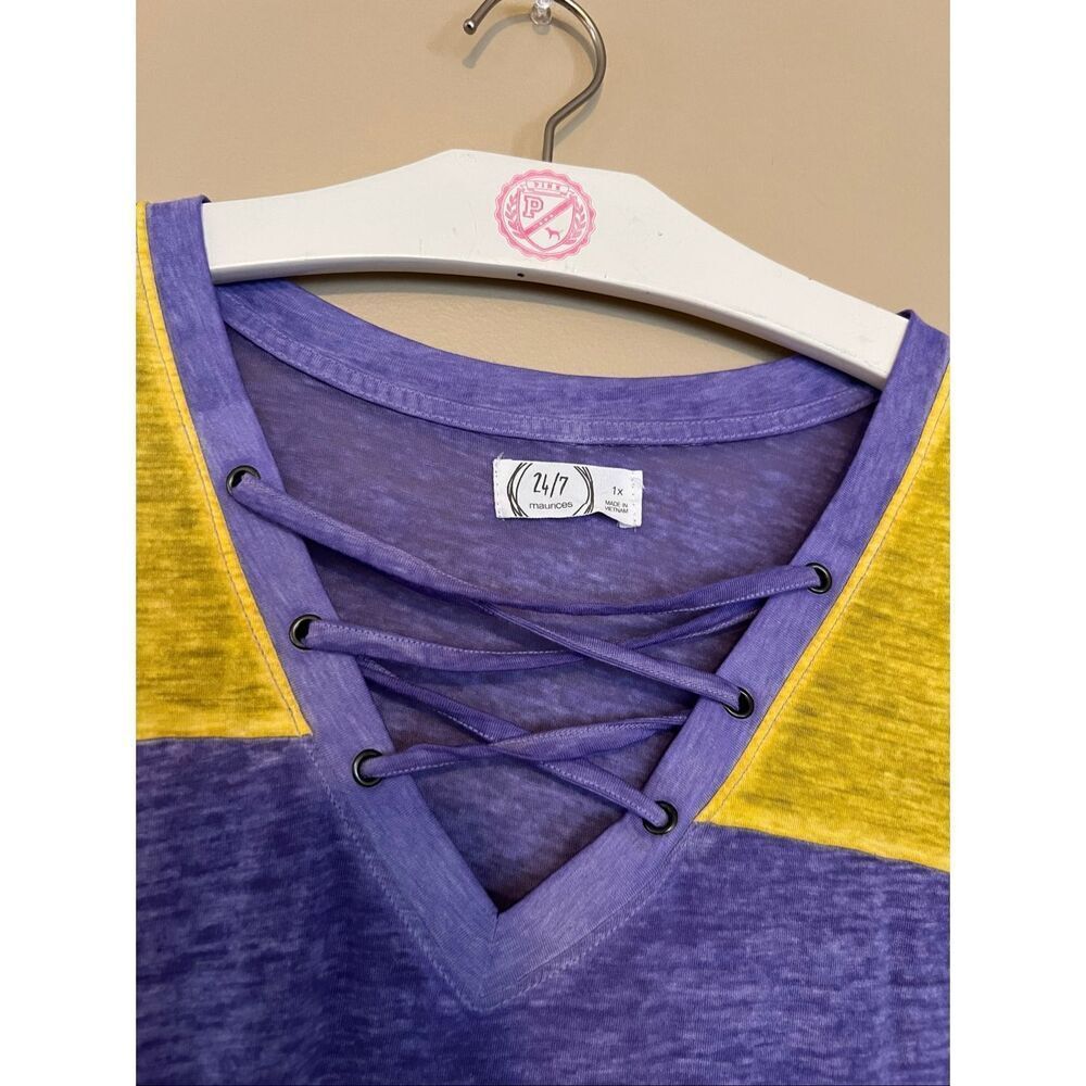 Maurice’s 24/7 Purple And Yellow T-Shirt Woman’s Size 1X - Picture 3 of 5